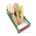 Conjunto de pente de escova de cabelo para bebê de madeira de faia ecológica